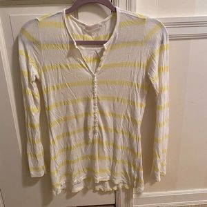 Luxury Apparel White and Yellow Stripe Long Sleeve Shirt Size L